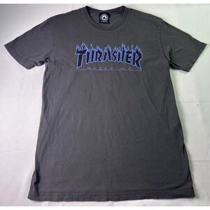 Thrasher Magazine T-Shirt Medium Gray Purple Flame Logo Skate San Francisco SF